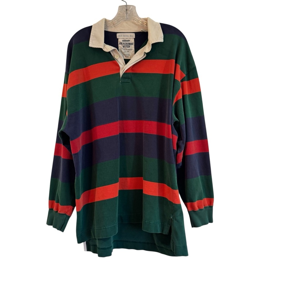 Vintage Abercrombie & Fitch Preppy Rugby Polo Shirt Striped Long Sleeves Large